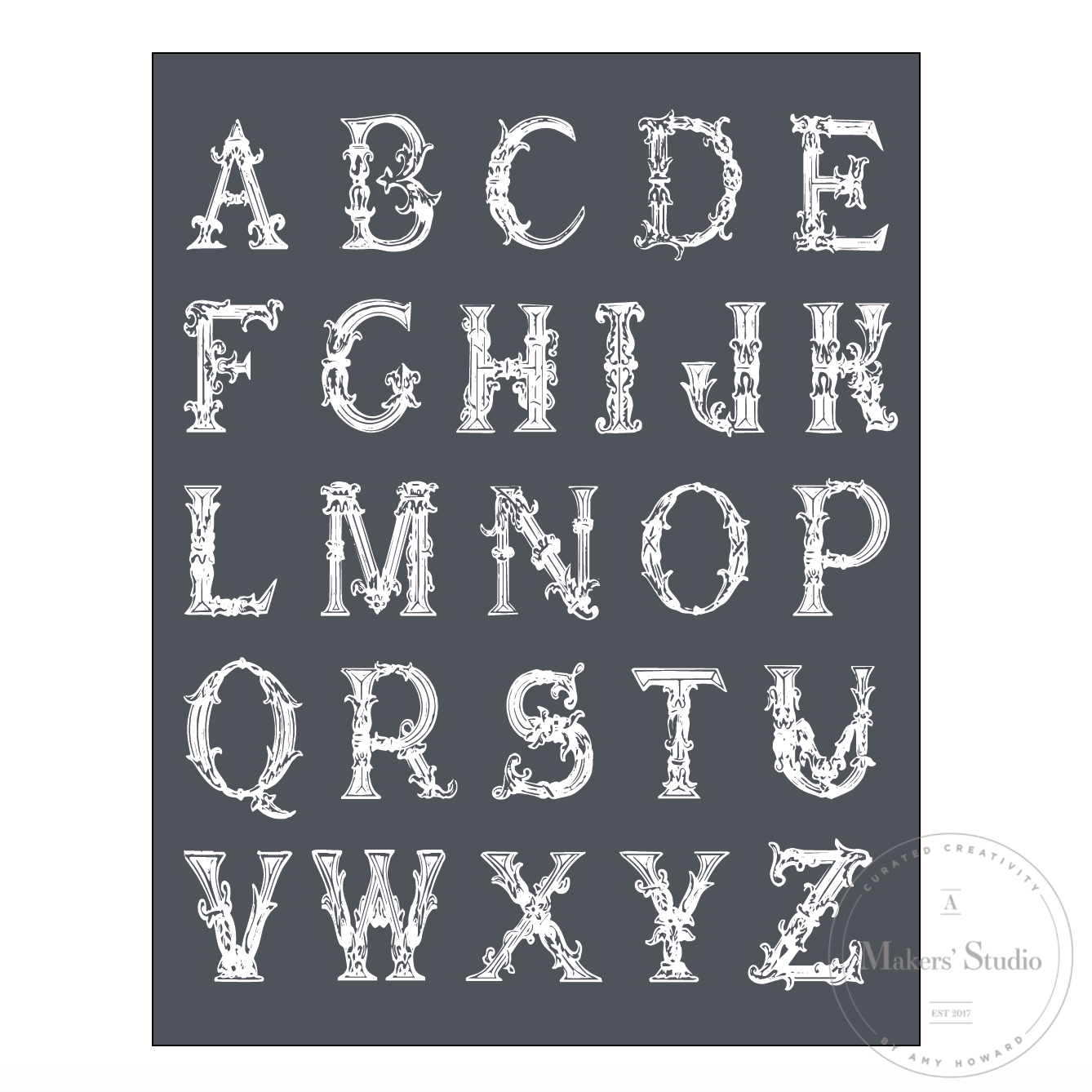 Jasmine Alphabet - Mesh Stencil 8.5x11
